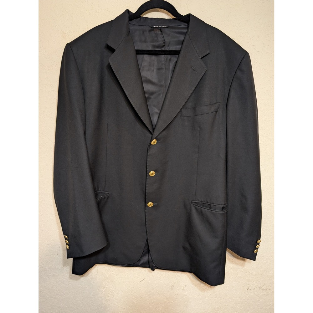 Canali Milano Wool Blazer Jacket Gold Button Made in Italy Size 54 L Black‎